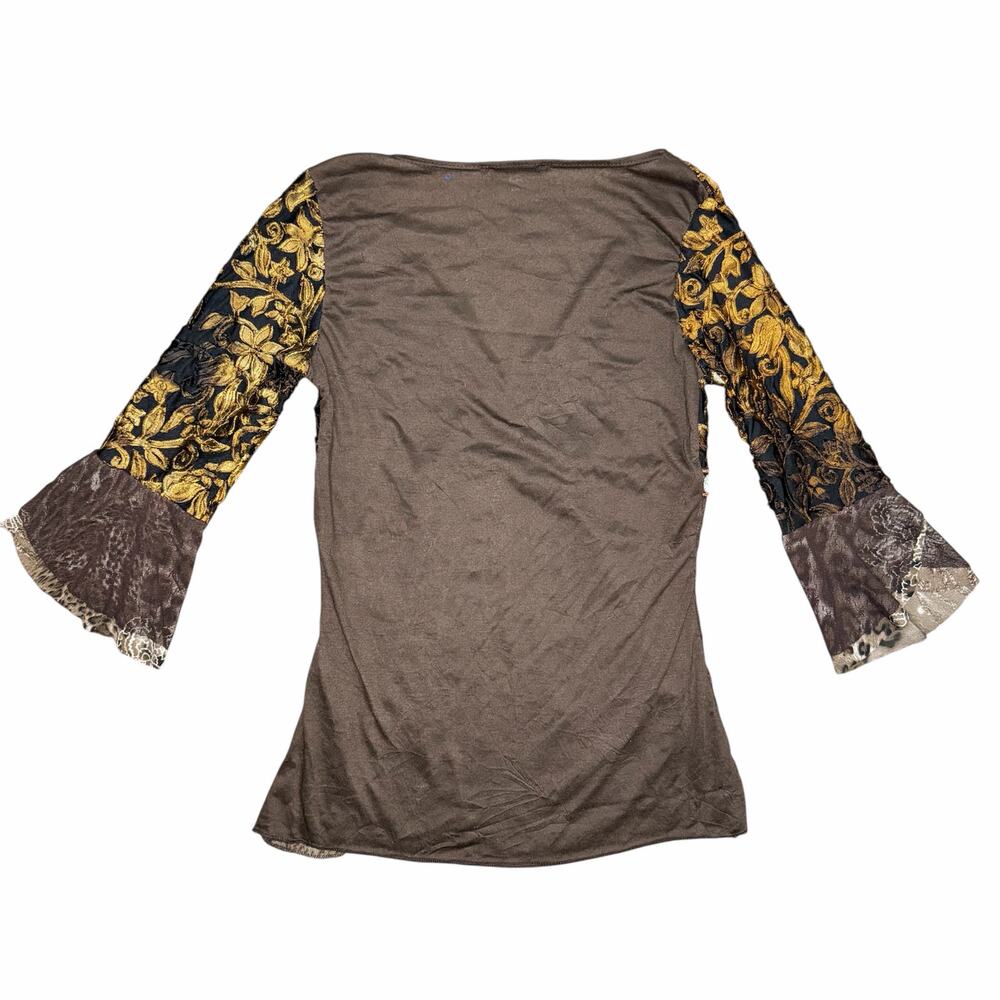 Moa Moa Y2K Vintage Bell Sleeve Party Animal Print Blouse Top Size M - Picture 4 of 5